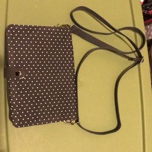 Thirty one gray polka dot crossbody purse